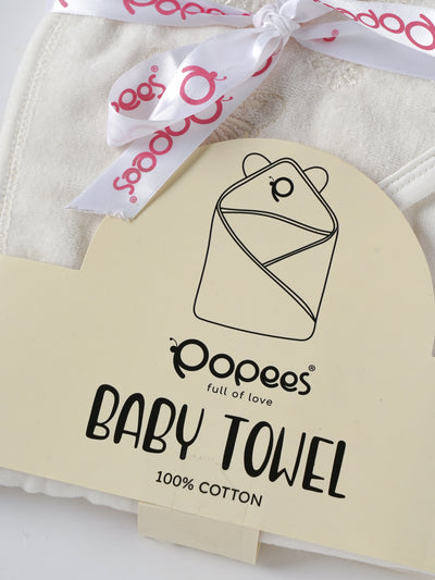 Popeesopees Soft Cotton Hooded Baby Towel with Embroidery for Newborns