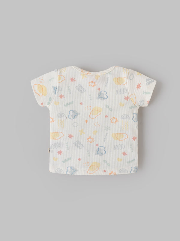 Popees Baby Short Sleeves Cotton Top| Off White| Tiny Baby To 6 Months
