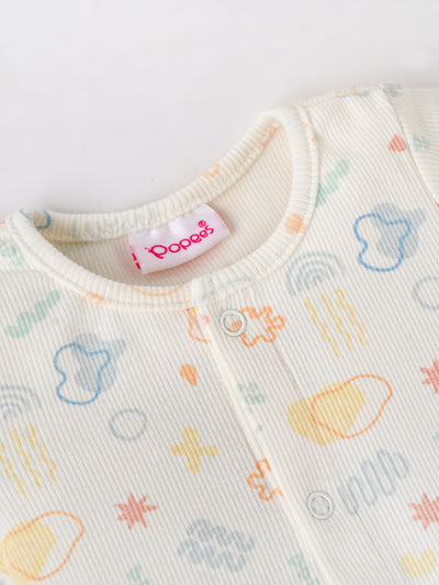 Popees Baby Short Sleeves Cotton Top| Off White| Tiny Baby To 6 Months