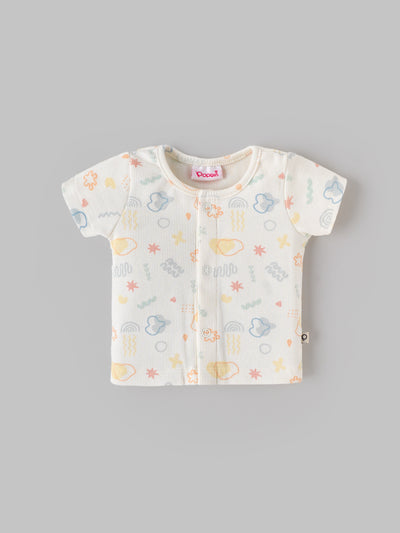 Popees Baby Short Sleeves Cotton Top| Off White| Tiny Baby To 6 Months