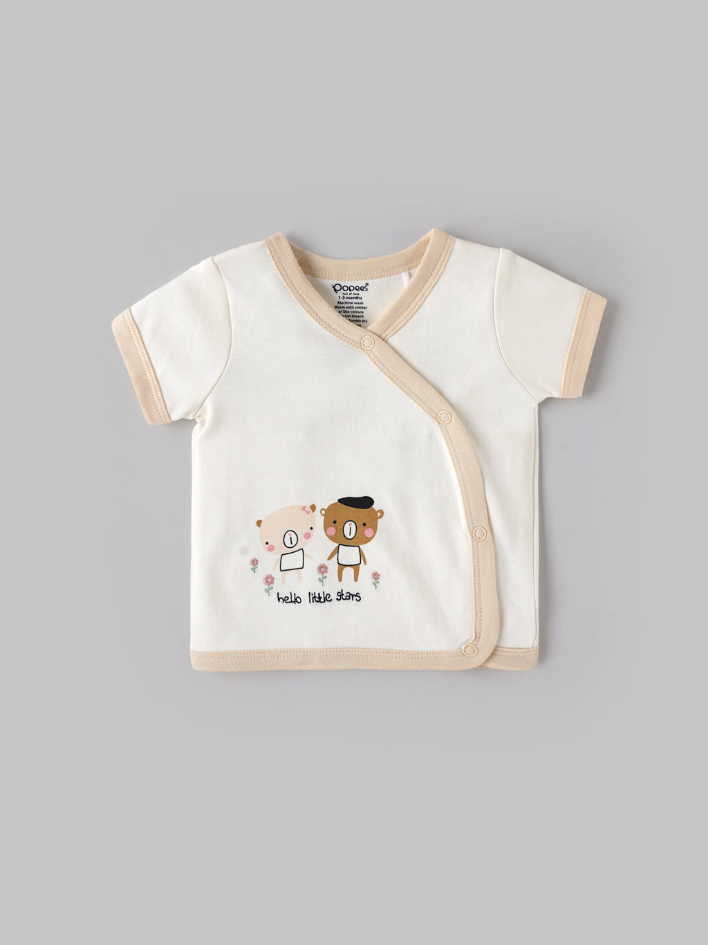 Popees Infant Unisex Short Sleeve Wrap Top| Off-White| Tiny Baby, 0-9 Months