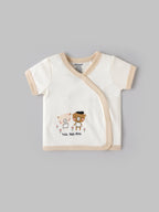 Popees Infant Unisex Short Sleeve Wrap Top| Off-White| Tiny Baby, 0-9 Months