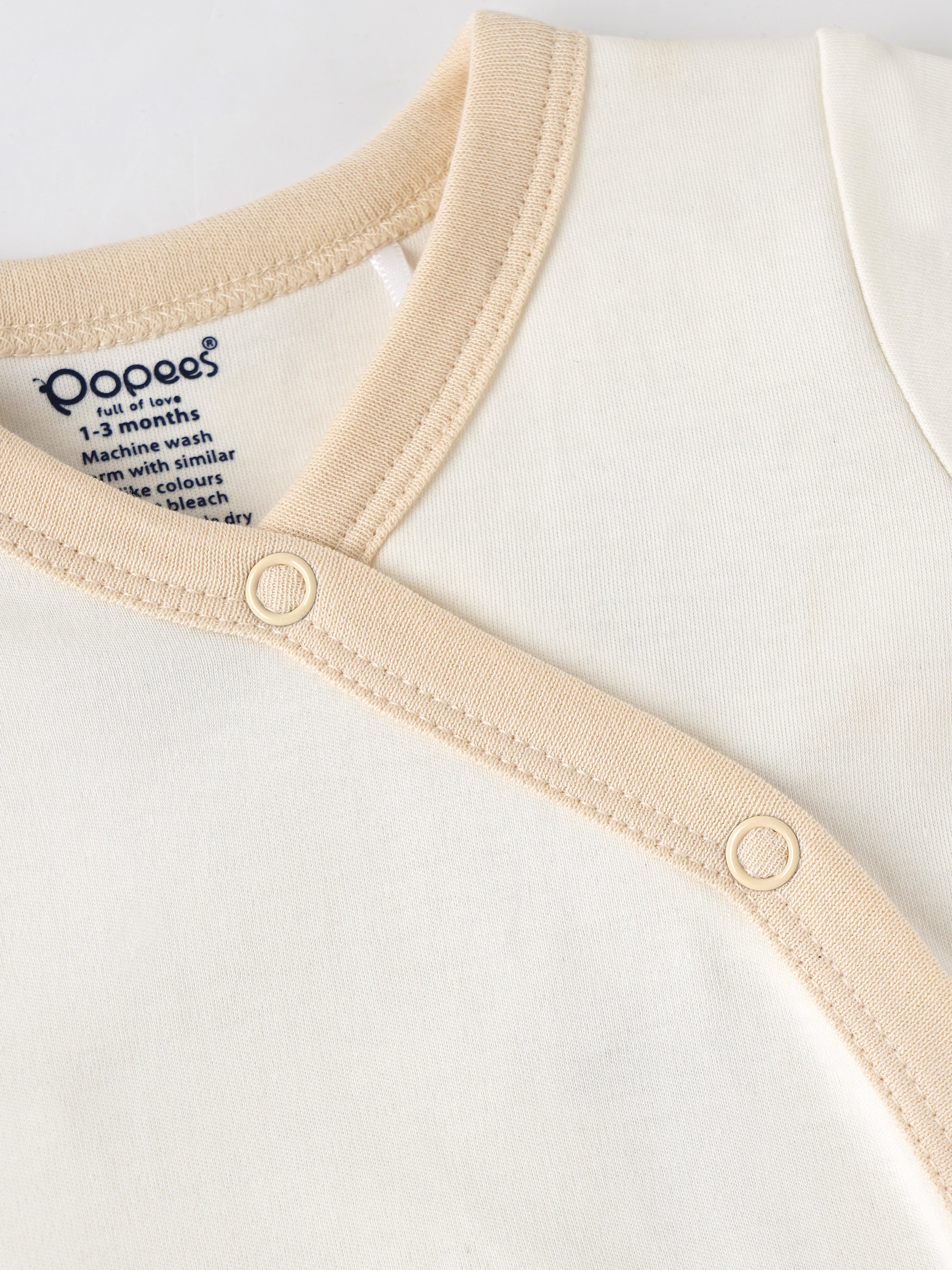 Popees Infant Unisex Short Sleeve Wrap Top| Off-White| Tiny Baby, 0-9 Months
