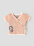 Popees Baby Unisex Peach Wrap Style Top with Cute Zebra Embroidery & Tie-Up Closure | 0-9 Months