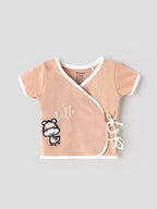 Popees Baby Unisex Peach Wrap Style Top with Cute Zebra Embroidery & Tie-Up Closure | 0-9 Months
