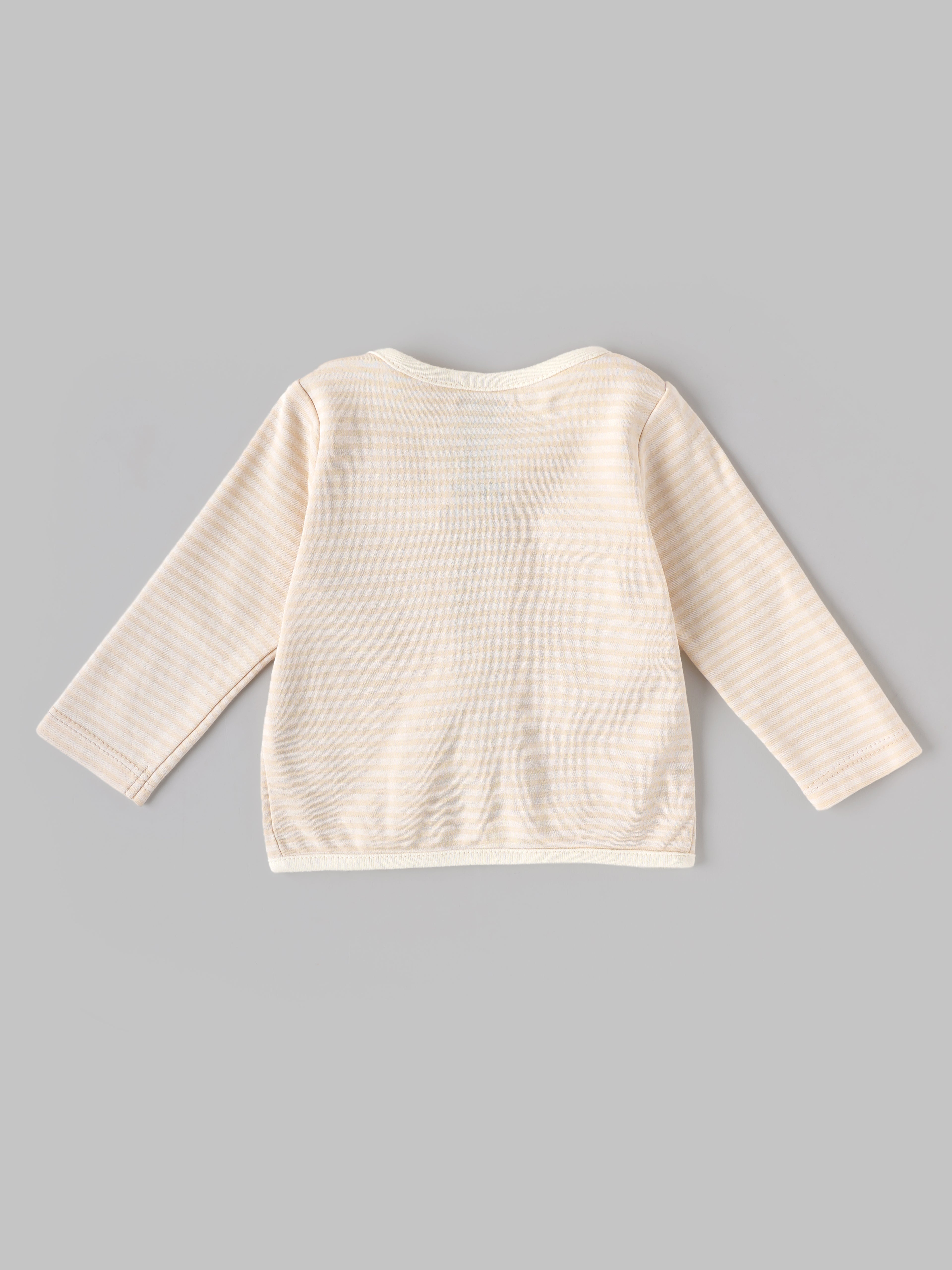 Popees Baby Unisex Striped Cotton Tie-Up Top | Soft Full Sleeve Newborn Wrap Top | Cream | 0–9 Months
