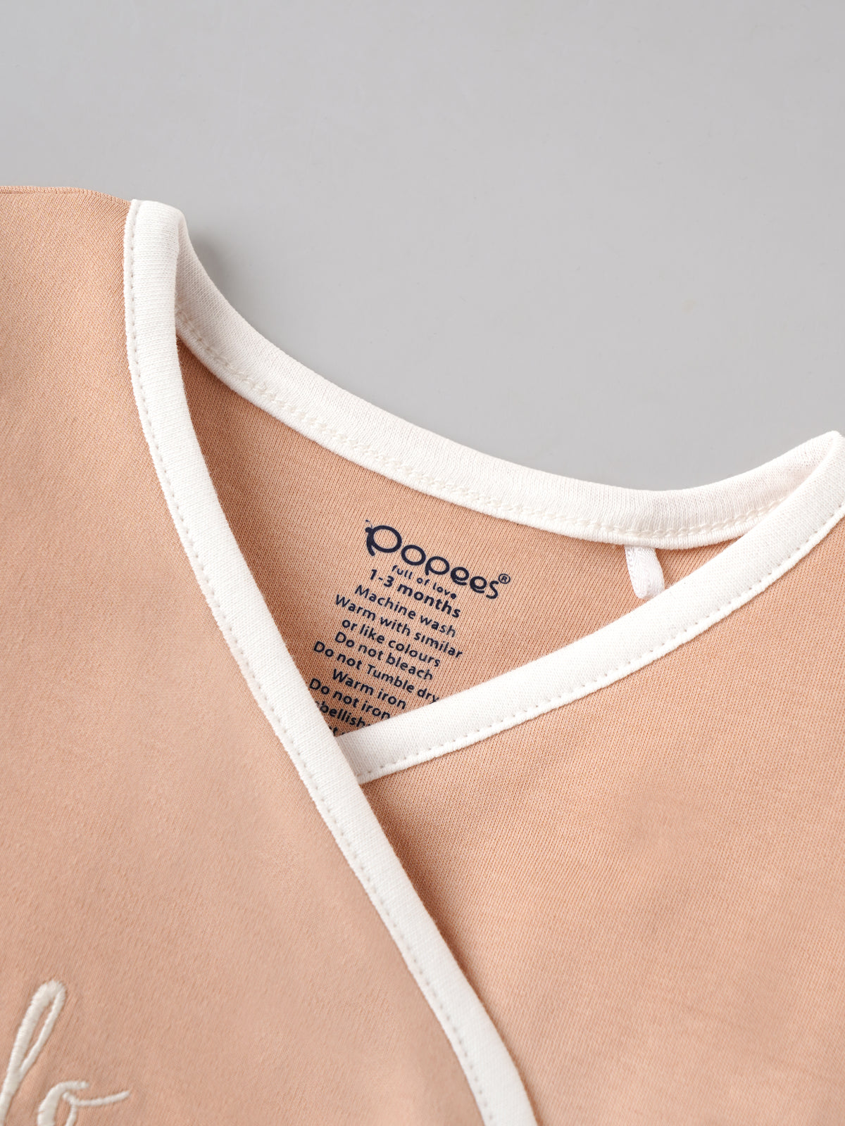 Popees Baby Unisex Peach Wrap Style Top with Cute Zebra Embroidery & Tie-Up Closure | 0-9 Months