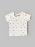 Popees Baby Unisex Cream Printed Half Sleeve T-Shirt | Cute Heart Print Top| 0-9 Months