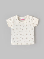 Popees Baby Unisex Cream Printed Half Sleeve T-Shirt | Cute Heart Print Top| 0-9 Months