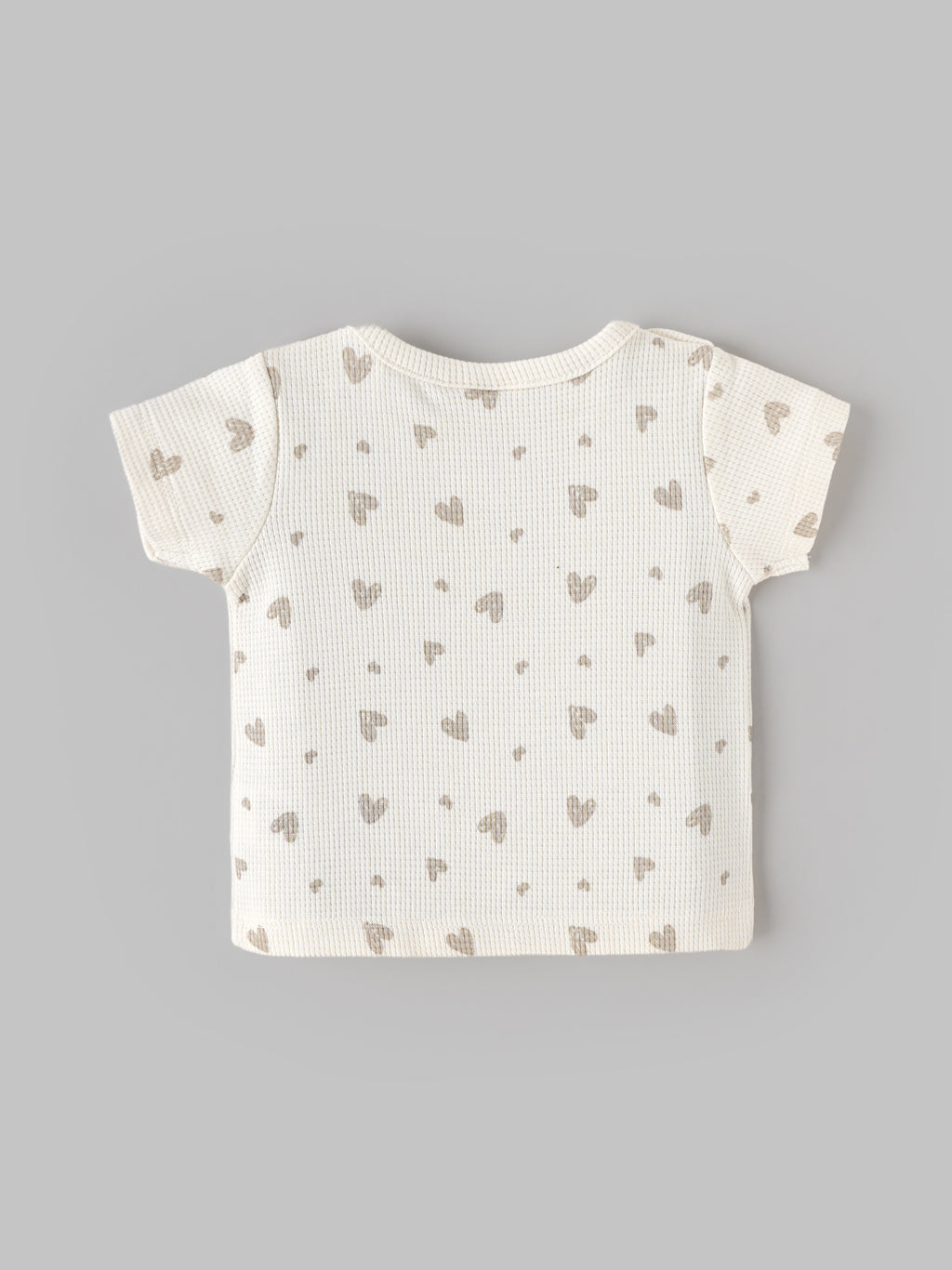 Popees Baby Unisex Cream Printed Half Sleeve T-Shirt | Cute Heart Print Top| 0-9 Months