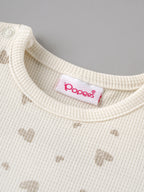 Popees Baby Unisex Cream Printed Half Sleeve T-Shirt | Cute Heart Print Top| 0-9 Months