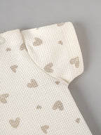 Popees Baby Unisex Cream Printed Half Sleeve T-Shirt | Cute Heart Print Top| 0-9 Months