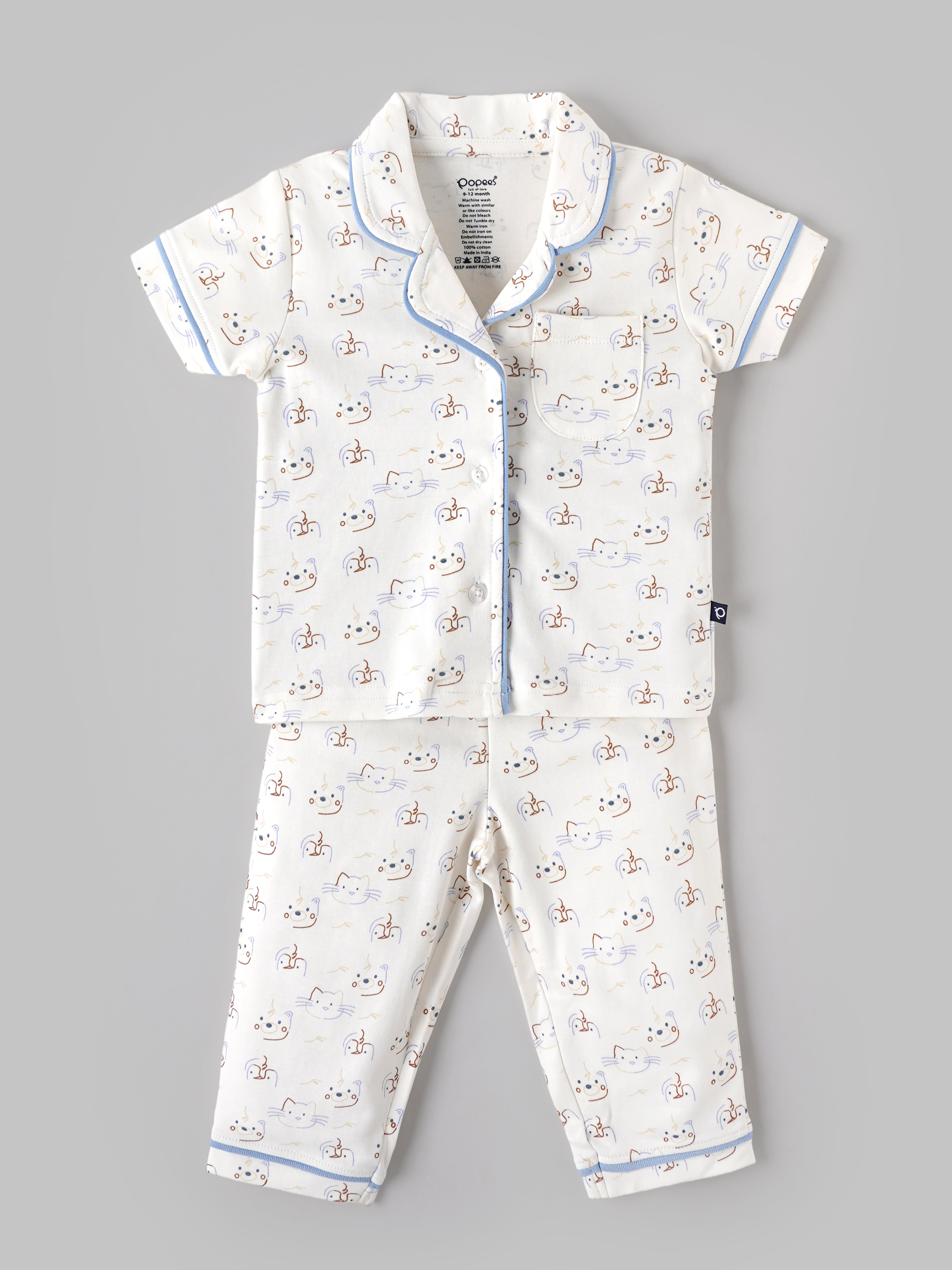 Popees Baby Boys Cotton Night Suit Set | Printed Half Sleeve Shirt & Full Length Pyjama Co-ord Set | 9 Months 4 Years