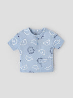 Popees Baby Boys Printed Cotton Henley T-Shirt|Light Blue Short Sleeve Top with Pocket (9 Months–4 Years)