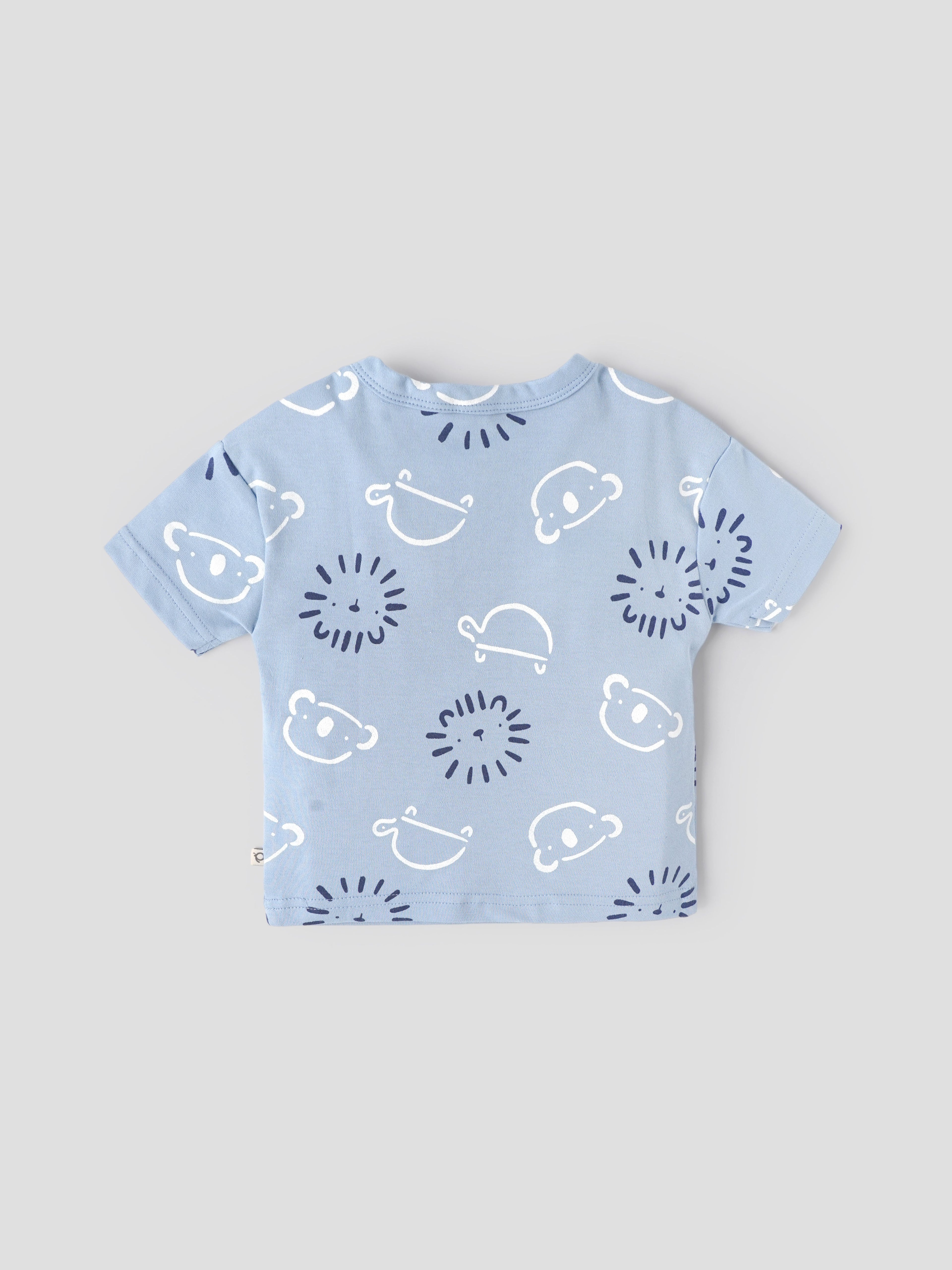 Popees Baby Boys Printed Cotton Henley T-Shirt|Light Blue Short Sleeve Top with Pocket (9 Months–4 Years)