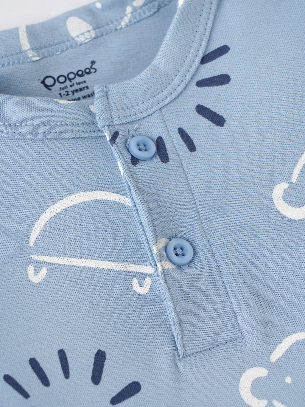 Popees Baby Boys Printed Cotton Henley T-Shirt|Light Blue Short Sleeve Top with Pocket (9 Months–4 Years)