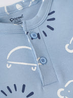 Popees Baby Boys Printed Cotton Henley T-Shirt|Light Blue Short Sleeve Top with Pocket (9 Months–4 Years)