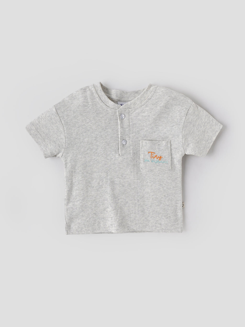 Popees Baby Boys Light Grey Textured Cotton T-Shirt with Embroidered Back Print| 9 Months–4 Years