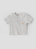 Popees Baby Boys Light Grey Textured Cotton T-Shirt with Embroidered Back Print| 9 Months–4 Years
