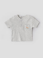 Popees Baby Boys Light Grey Textured Cotton T-Shirt with Embroidered Back Print| 9 Months–4 Years