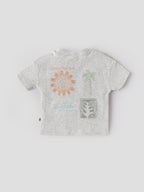 Popees Baby Boys Light Grey Textured Cotton T-Shirt with Embroidered Back Print| 9 Months–4 Years