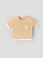 Popees Baby Boys Printed Pocket T-Shirt| Beige| 9 Months To 4 Years