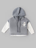 Popees Baby Boys Hooded Sweatshirt | Soft Full Sleeve Cotton Hoodie with Embroidery | Grey & White | 9 Months - 4 Years