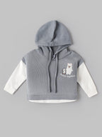 Popees Baby Boys Hooded Sweatshirt | Soft Full Sleeve Cotton Hoodie with Embroidery | Grey & White | 9 Months - 4 Years