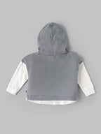 Popees Baby Boys Hooded Sweatshirt | Soft Full Sleeve Cotton Hoodie with Embroidery | Grey & White | 9 Months - 4 Years