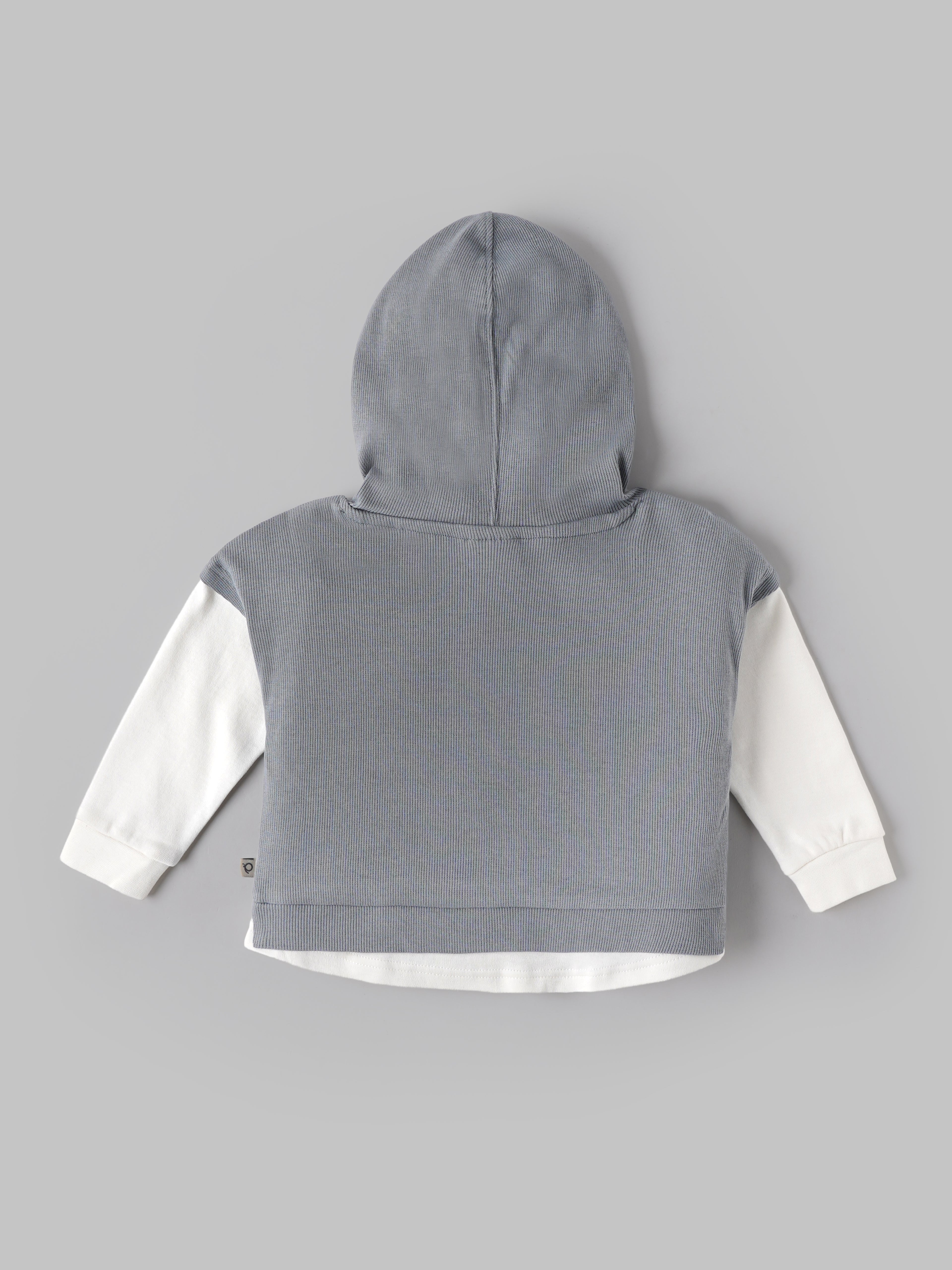 Popees Baby Boys Hooded Sweatshirt | Soft Full Sleeve Cotton Hoodie with Embroidery | Grey & White | 9 Months - 4 Years