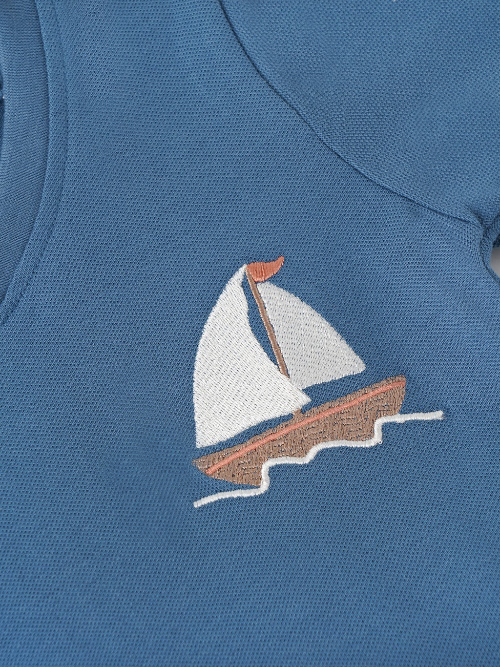 Popees Boys Sailboat Embroidered Cotton T-Shirt |Dusty Blue V-Neck Casual Wear| 9 Months–4 Years