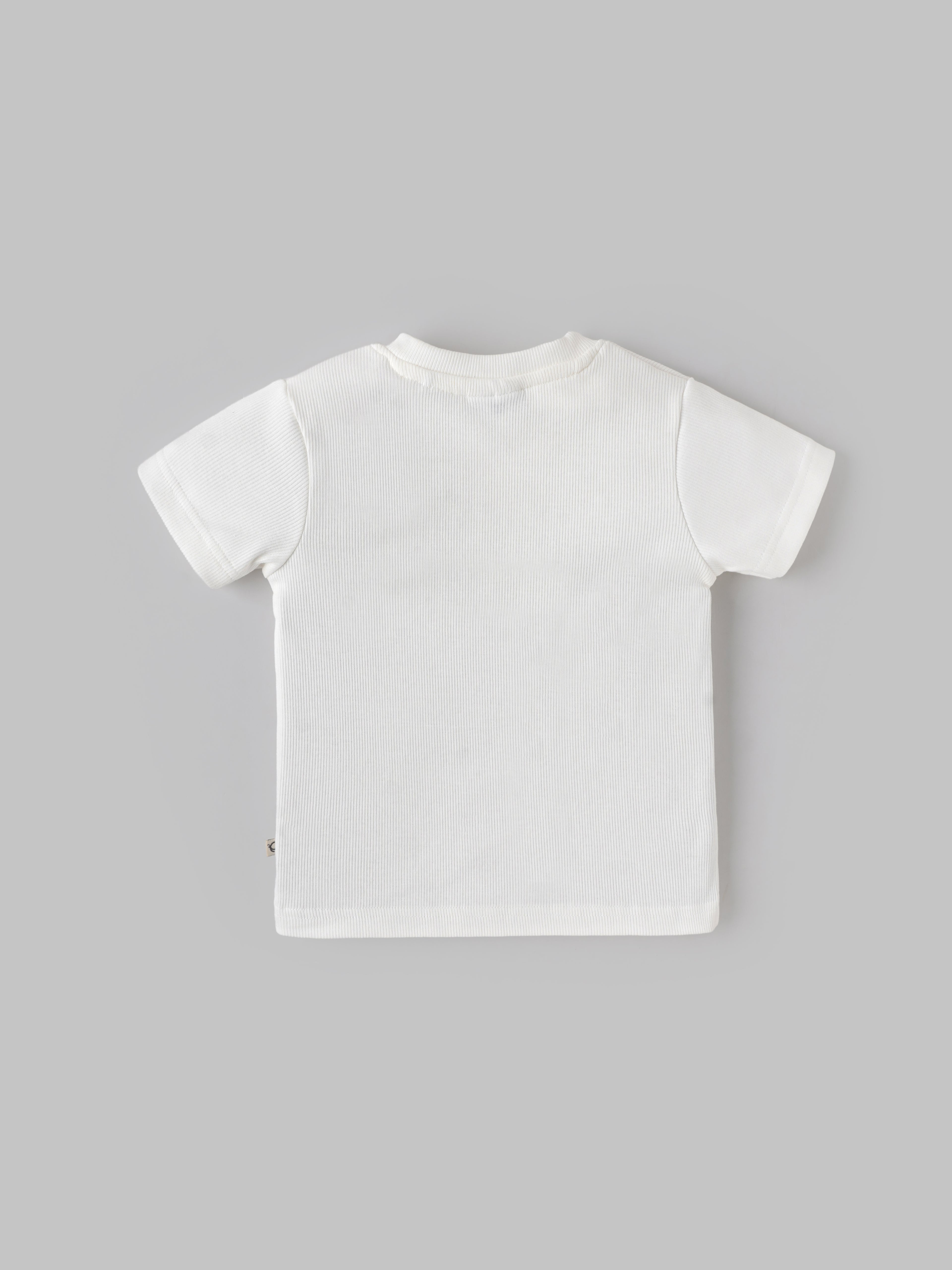 Popees Baby Boys Ribbed Henley T-Shirt with Embroidery| White| 9 Months To 4 Years