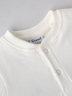 Popees Baby Boys Ribbed Henley T-Shirt with Embroidery| White| 9 Months To 4 Years