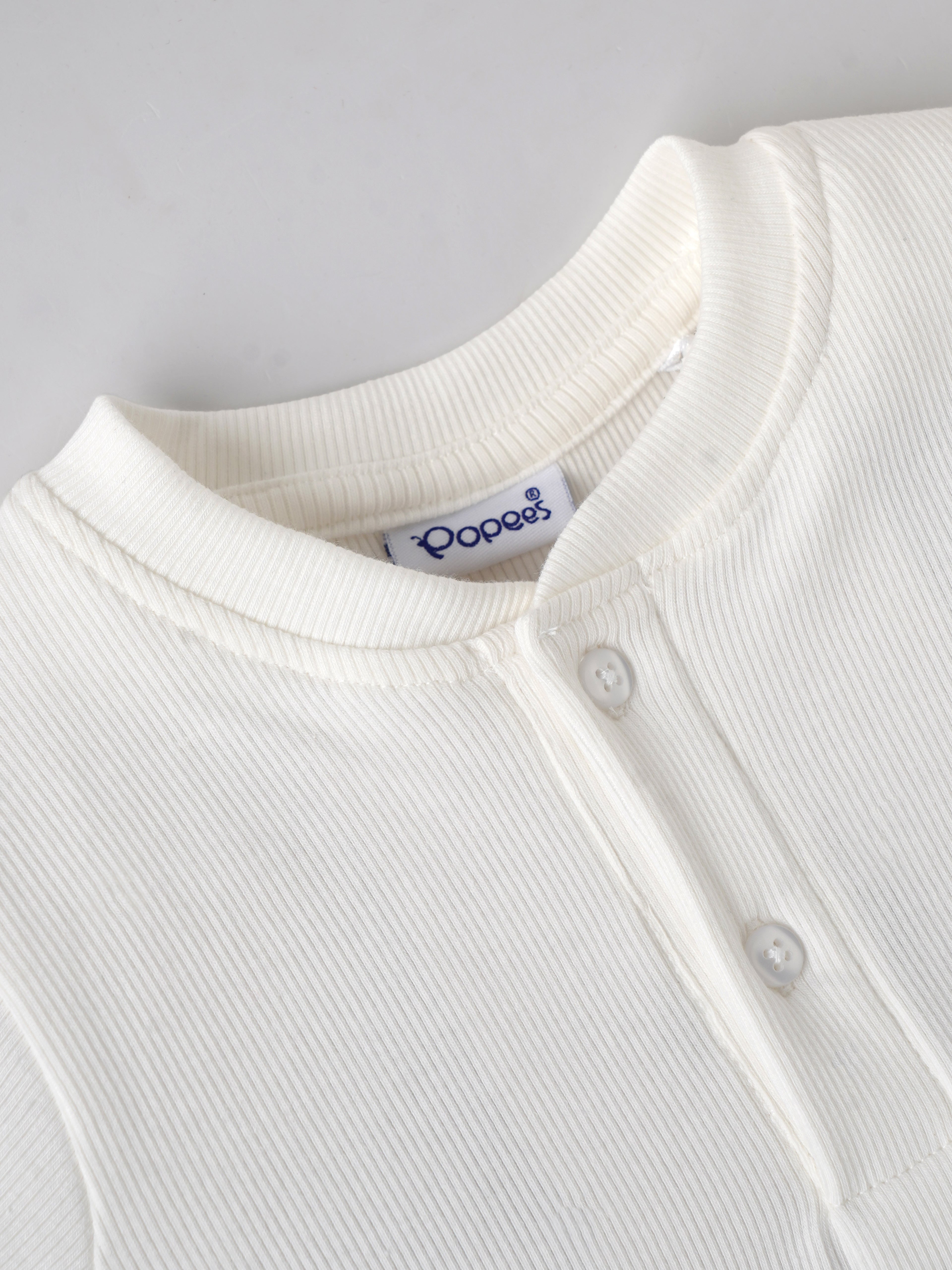 Popees Baby Boys Ribbed Henley T-Shirt with Embroidery| White| 9 Months To 4 Years