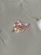 Popees Baby Boys Sage Green Waffle Cotton Henley T-Shirt |Embroidered Patch Short Sleeve Top |9 Months–4 Years