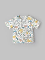 Popees Baby Boys Jungle Animal Print Short Sleeve Cotton Henley T-Shirt| Multi-Color| 9 Months to 4 Years