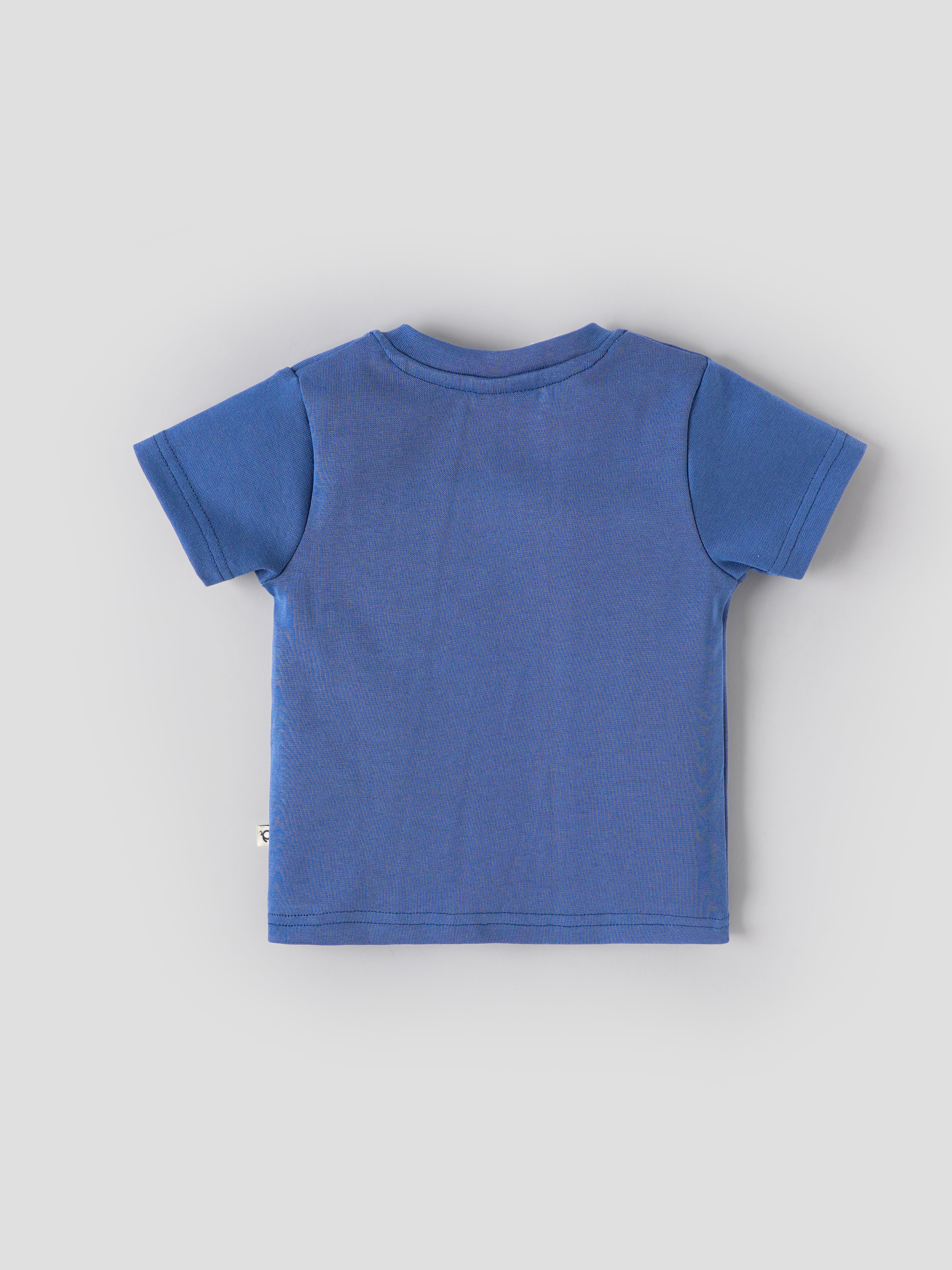 Popees Baby Boys Cotton T-Shirt | Blue Elephant Embroidery V-Neck Tee | 9 Month - 4 Year