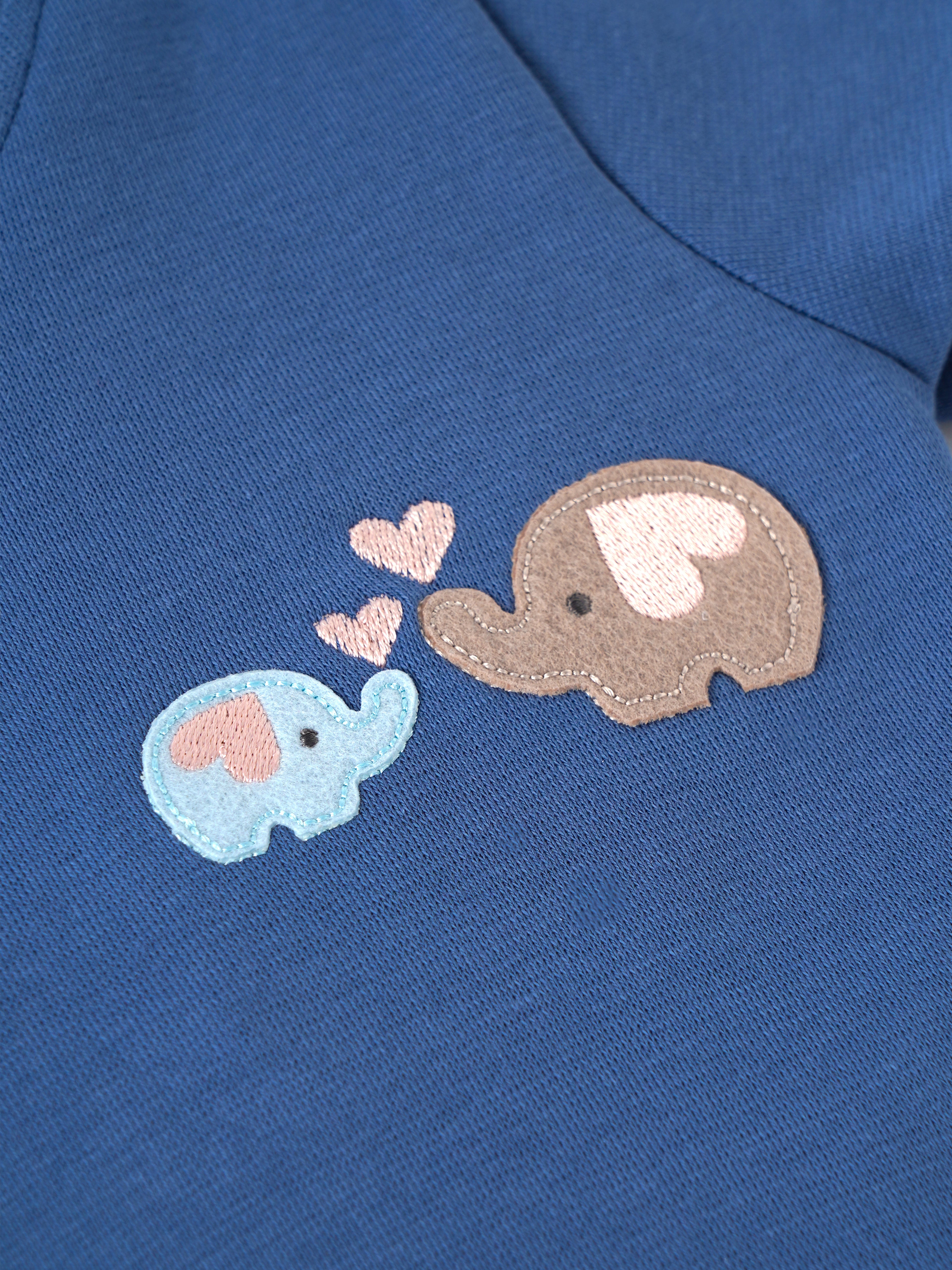 Popees Baby Boys Cotton T-Shirt | Blue Elephant Embroidery V-Neck Tee | 9 Month - 4 Year