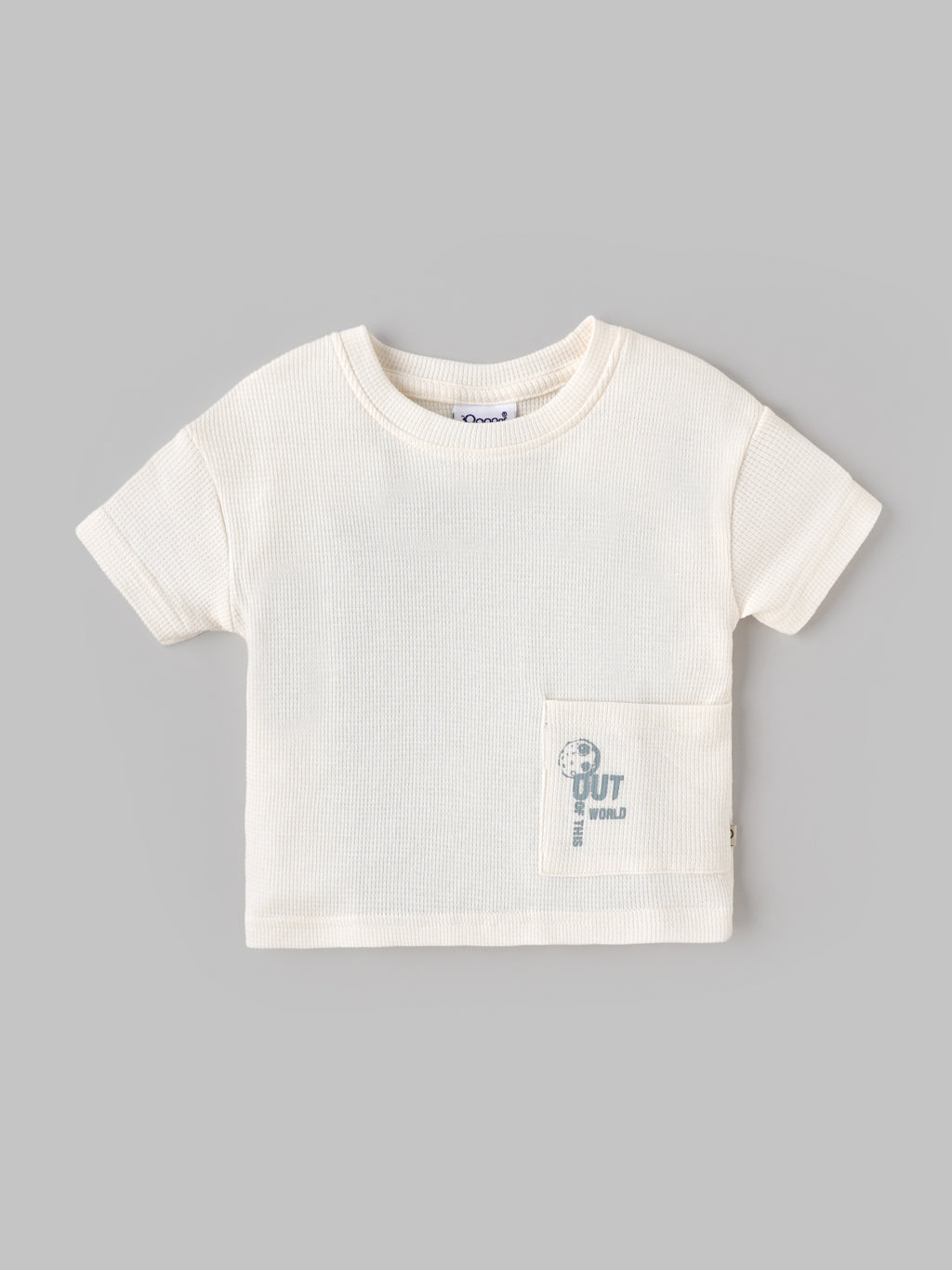 Popees Baby Boys Cream Textured Half Sleeve T-Shirt with Printed Pocket | Casual Wear| 9 Month - 4 Year