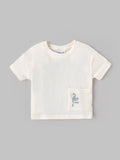Popees Baby Boys Cream Textured Half Sleeve T-Shirt with Printed Pocket | Casual Wear| 9 Month - 4 Year