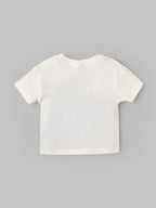 Popees Baby Boys Cream Textured Half Sleeve T-Shirt with Printed Pocket | Casual Wear| 9 Month - 4 Year