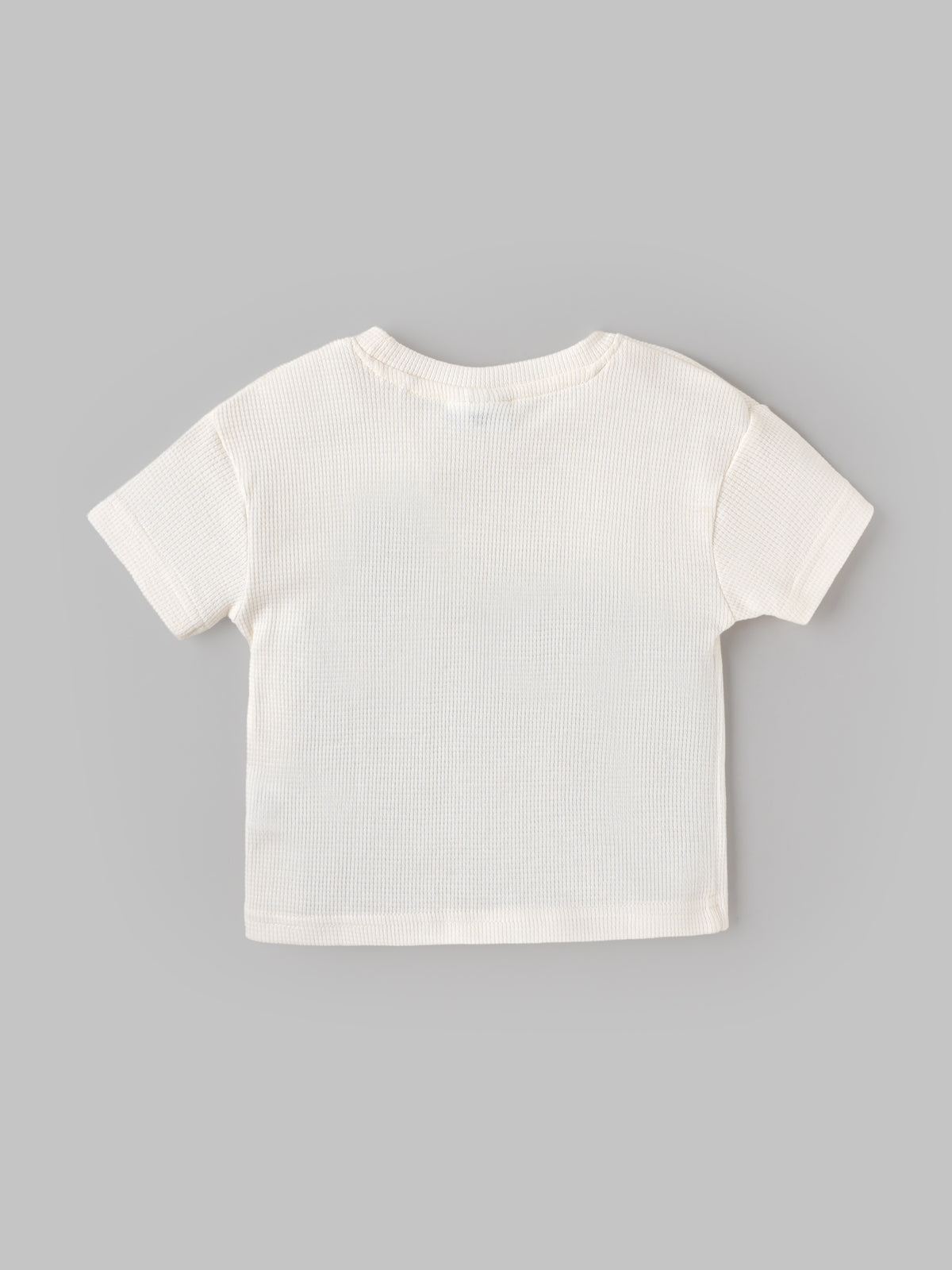 Popees Baby Boys Cream Textured Half Sleeve T-Shirt with Printed Pocket | Casual Wear| 9 Month - 4 Year