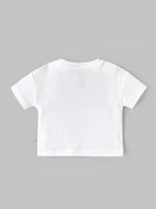 Popees Baby Boys White Textured Short Sleeve T-Shirt with Printed Pocket Detail | 9 Month - 4 Year