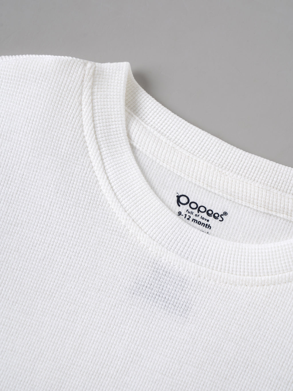 Popees Baby Boys White Textured Short Sleeve T-Shirt with Printed Pocket Detail | 9 Month - 4 Year