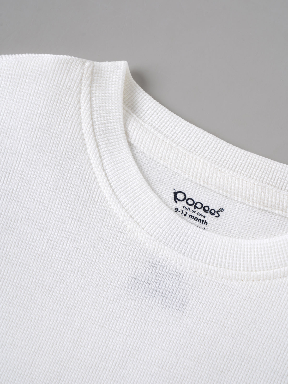 Popees Baby Boys White Textured Short Sleeve T-Shirt with Printed Pocket Detail | 9 Month - 4 Year
