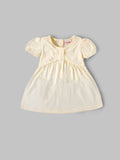 Popees Baby Girls Soft Cotton Puff Sleeve Gathered Dress with Back Button Closure| 9 Months–4 Years