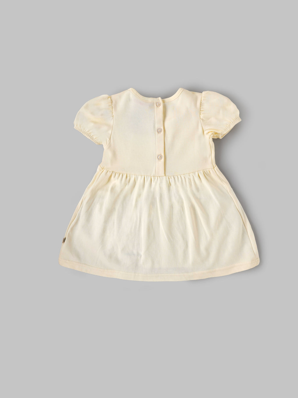 Popees Baby Girls Soft Cotton Puff Sleeve Gathered Dress with Back Button Closure| 9 Months–4 Years