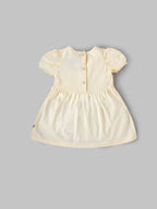 Popees Baby Girls Soft Cotton Puff Sleeve Gathered Dress with Back Button Closure| 9 Months–4 Years