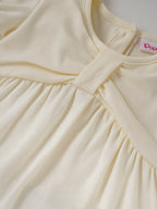 Popees Baby Girls Soft Cotton Puff Sleeve Gathered Dress with Back Button Closure| 9 Months–4 Years