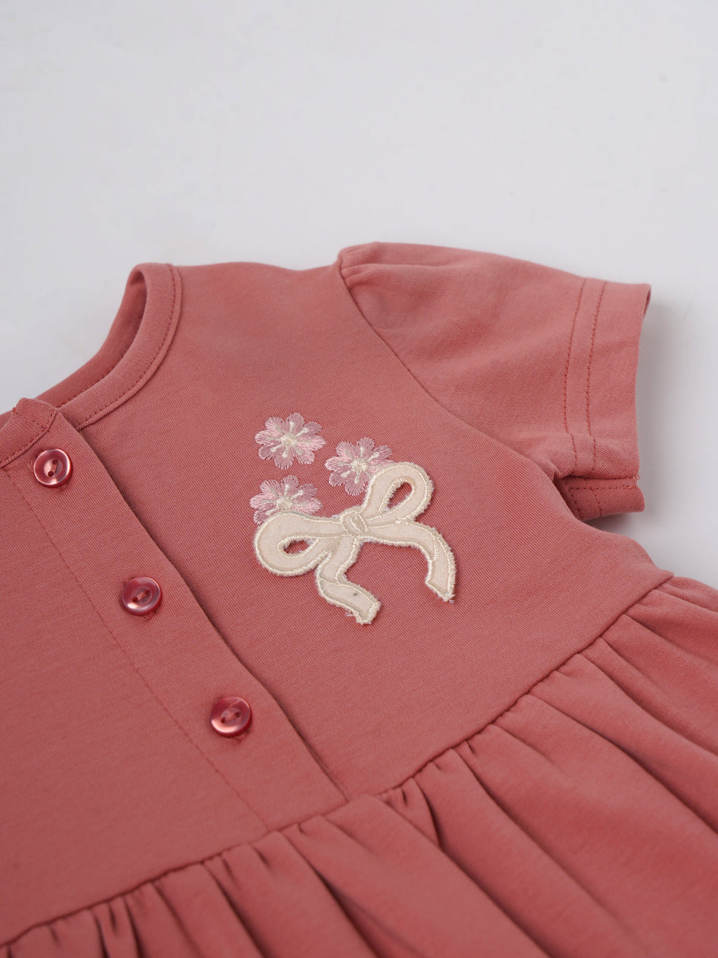 Popees Baby Girls Short Sleeve Cotton Dress| Pink| 9 Months To 4 Years